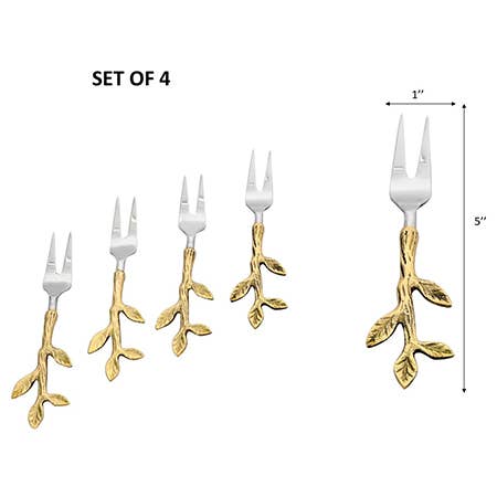 Gold Leaf Bud Handle Forks, Set of 4