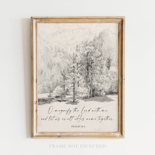 Magnify Him Christmas Holiday Wall Art Print Christian Decor: 8x10