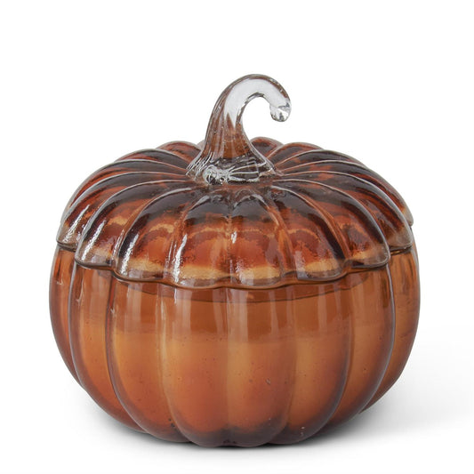 BROWN GLASS FILLED PUMPKIN CANDLES