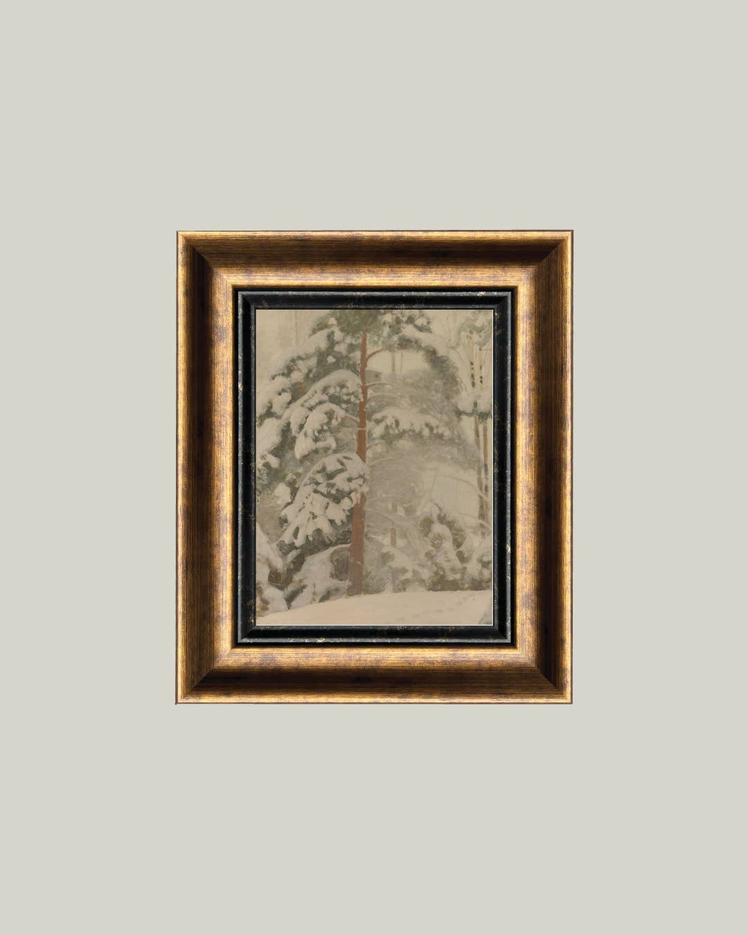 Snowy Forest Tree Framed Antique Art: 8X10