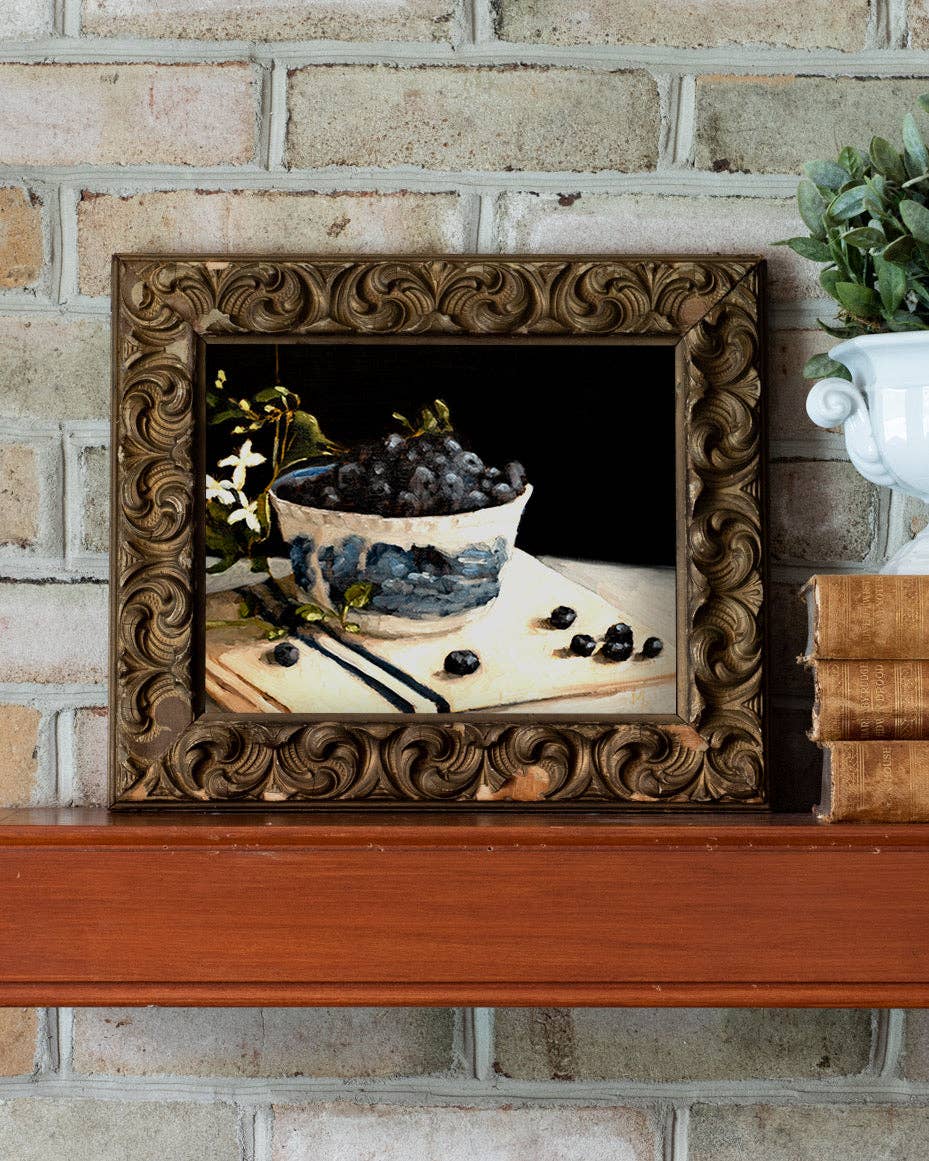 Blueberries In A Transferware Bowl Print: 5x7