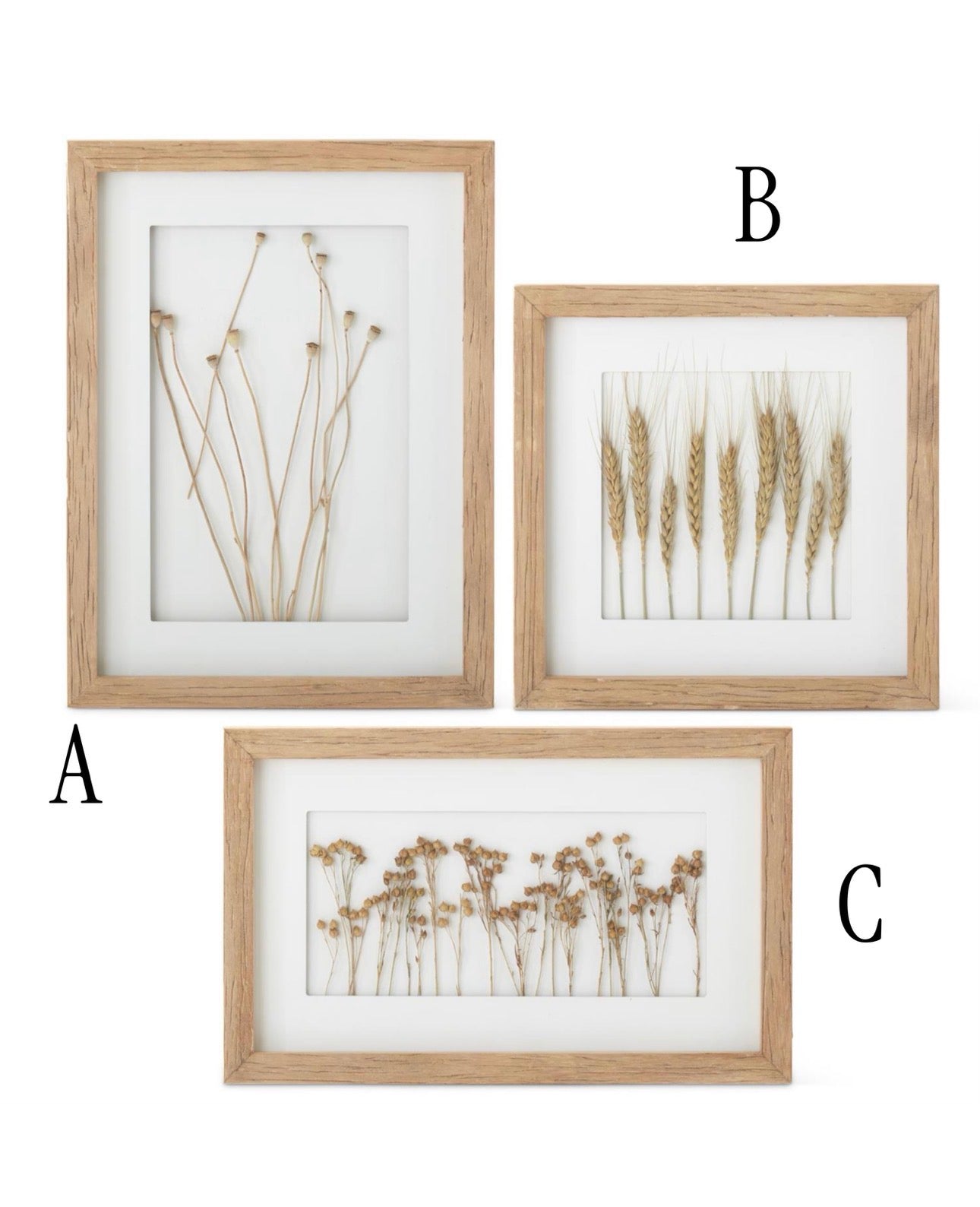 Natural Wood Framed Dried Wheat Wall Art