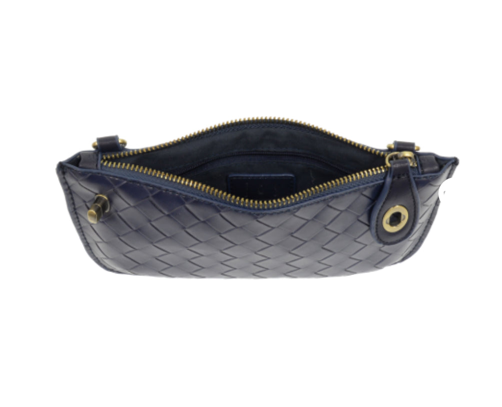 Navy Faux Wide Woven Mini Crossbody Wristlet Clutch