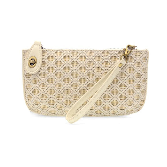 White Lattice Woven Mini Wristlet Crossbody
