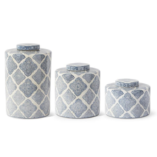 Blue & White Quatrefoil Pattern Container Jars