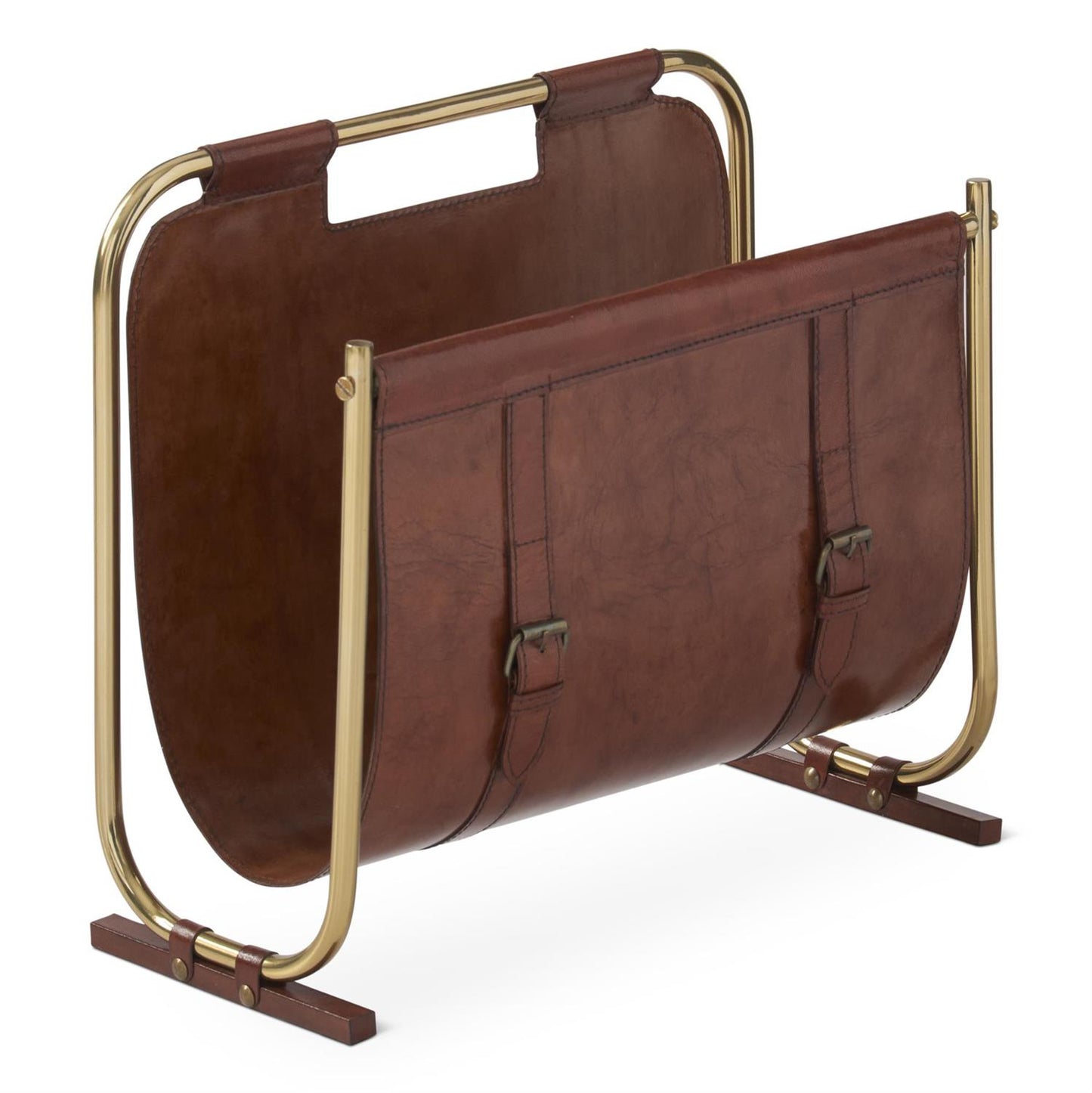 LEATHER MAGAZINE RACK W/BRASS ACCENTS