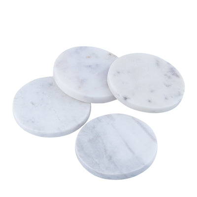 WHITE MARBLE ROUND COASTER SET