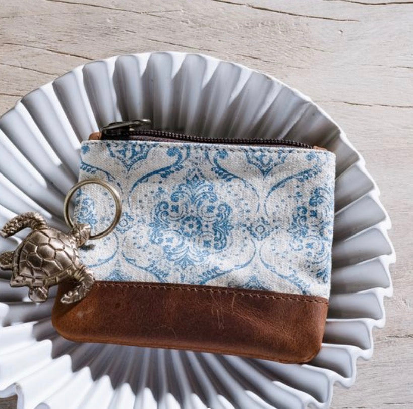 BLUE FLEUR CANVAS ZIP POUCH