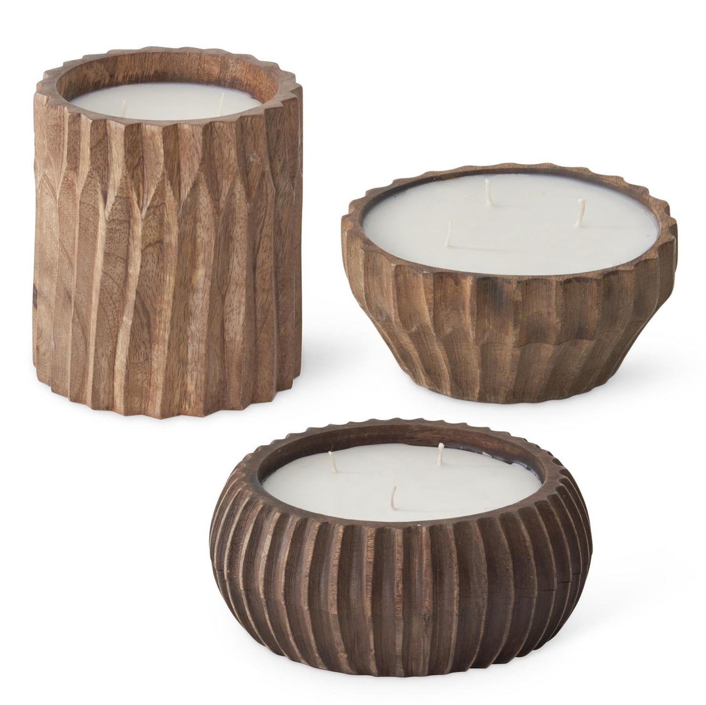 ACCORDION CARVED WOOD FILLED CANDLES (2 SCENTS)