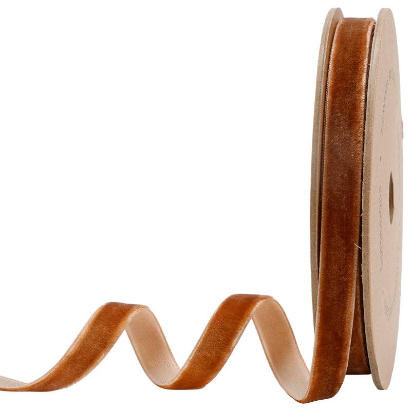 23 Colors | 3/8" Velvet Ribbon | 10 Yard Roll: Cognac