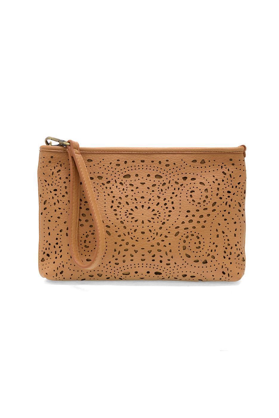Tan - Lazer Cut Eyelet Quinn Convertible Crossbody Clutch