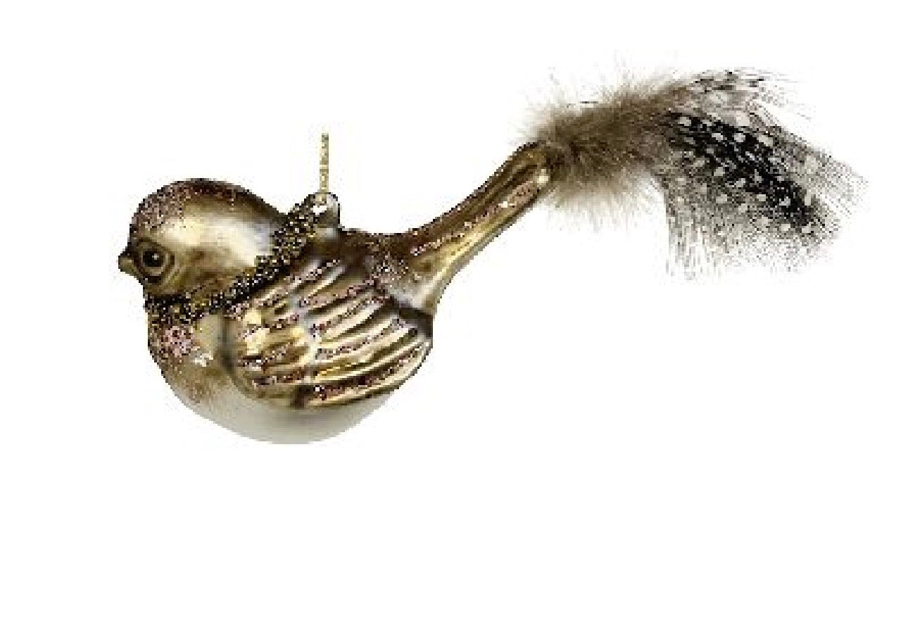 Glass bird brown with bead deco and
feathers