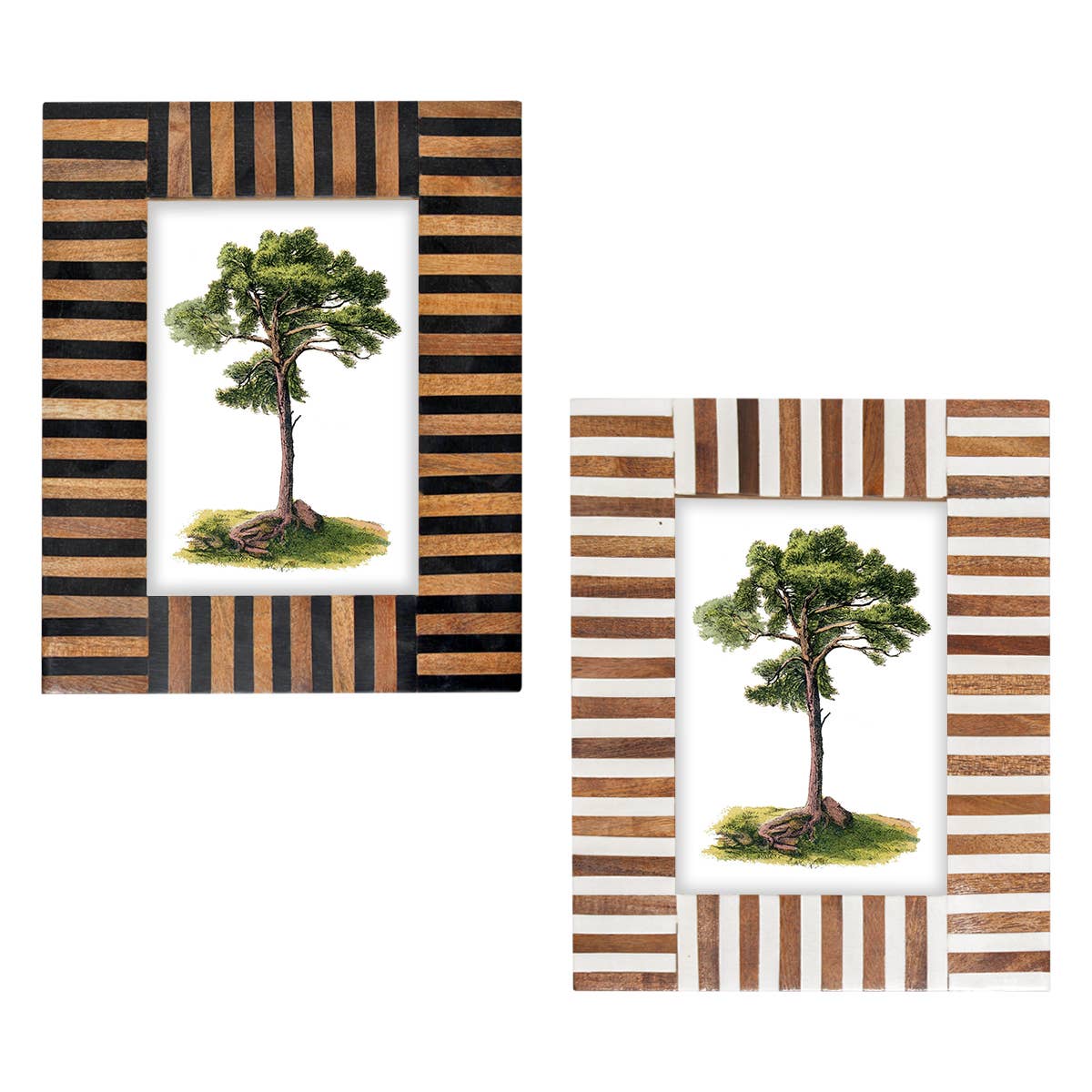 Ebony & Ivory Striped Wood Photo Frame, 5x7