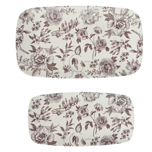 Brown Delft Stacking Melamine Tray - Set of 2