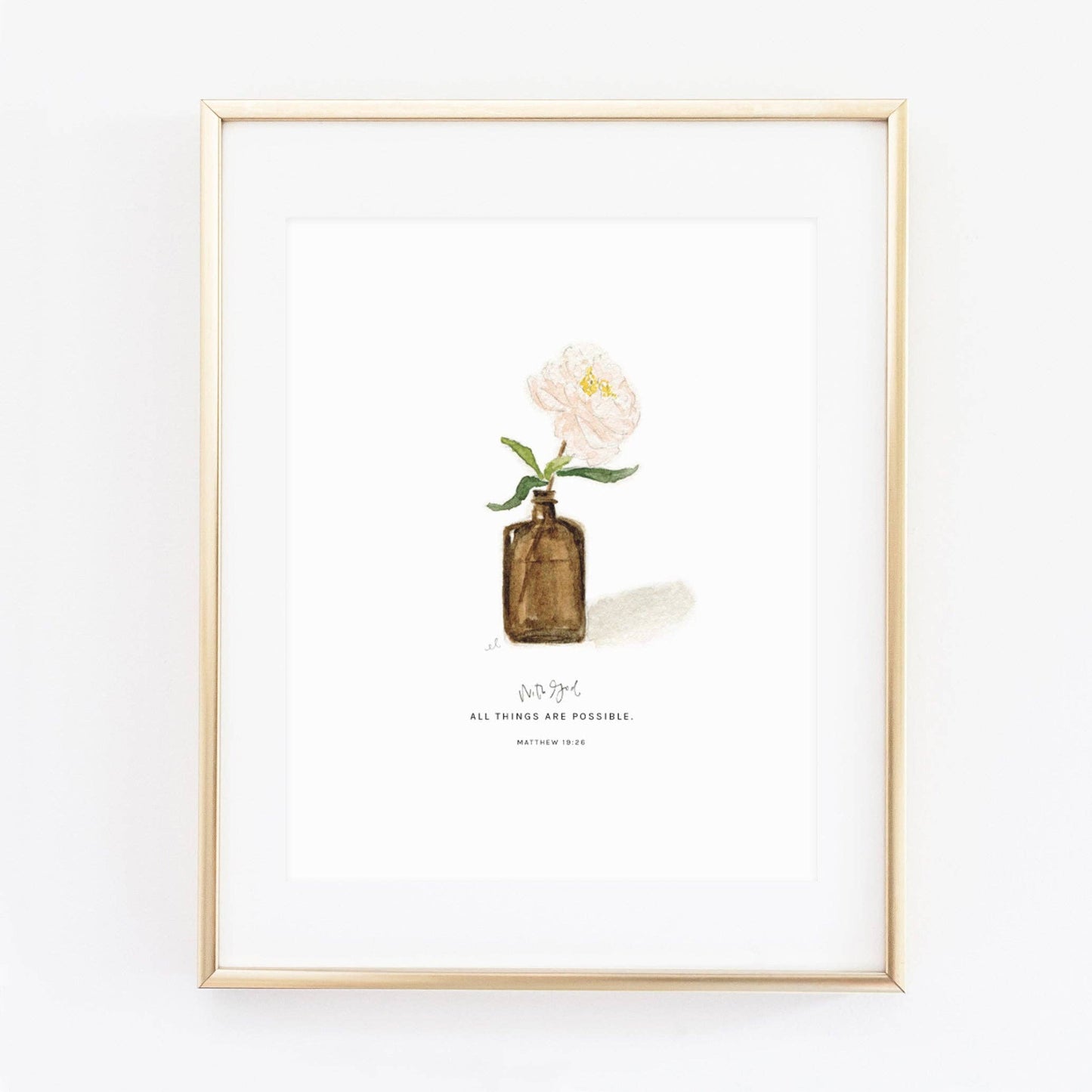 Matthew 19:26 peony scripture print