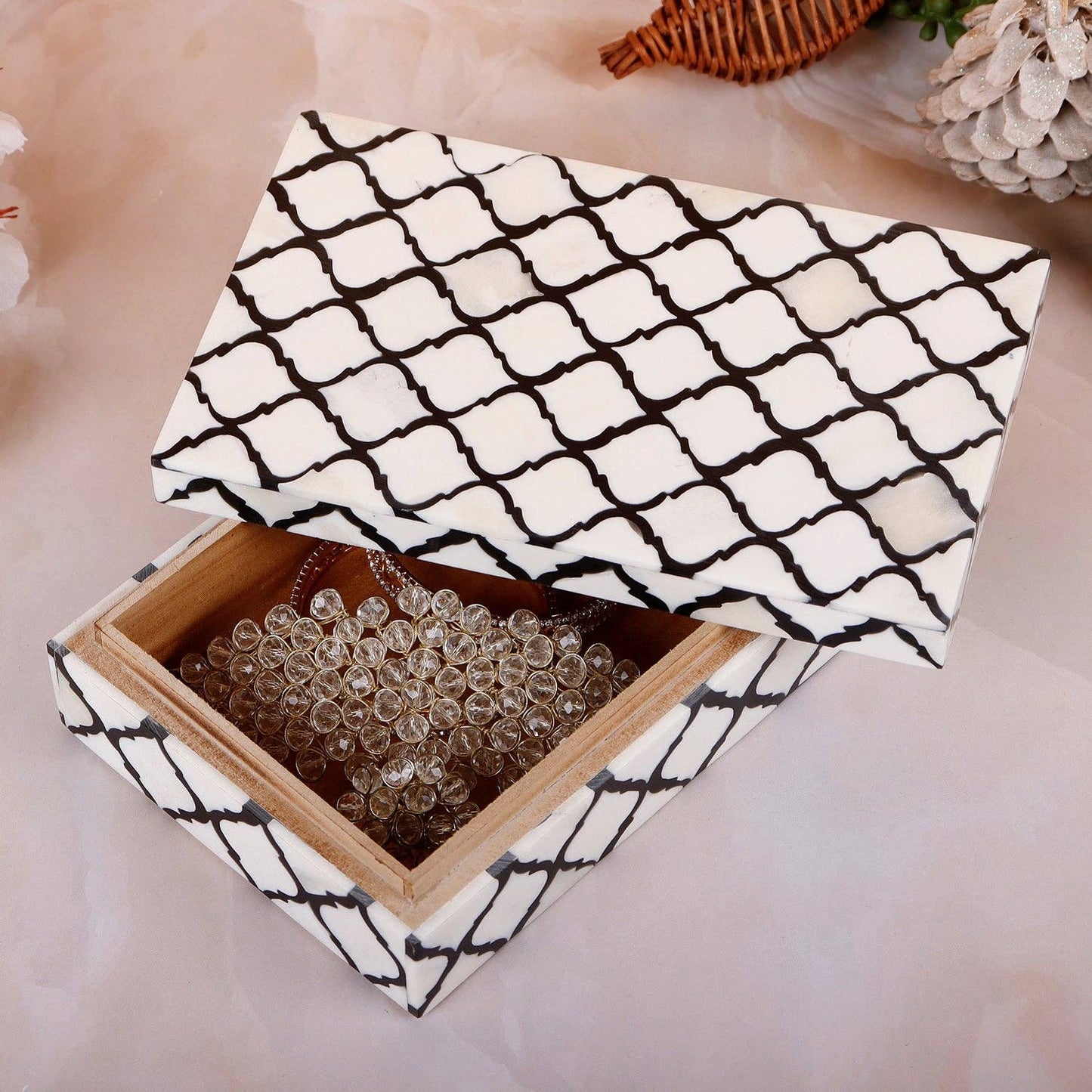 Decorative Box Moroccan Black & White 8x5x2 Inch: Moroccan B&W