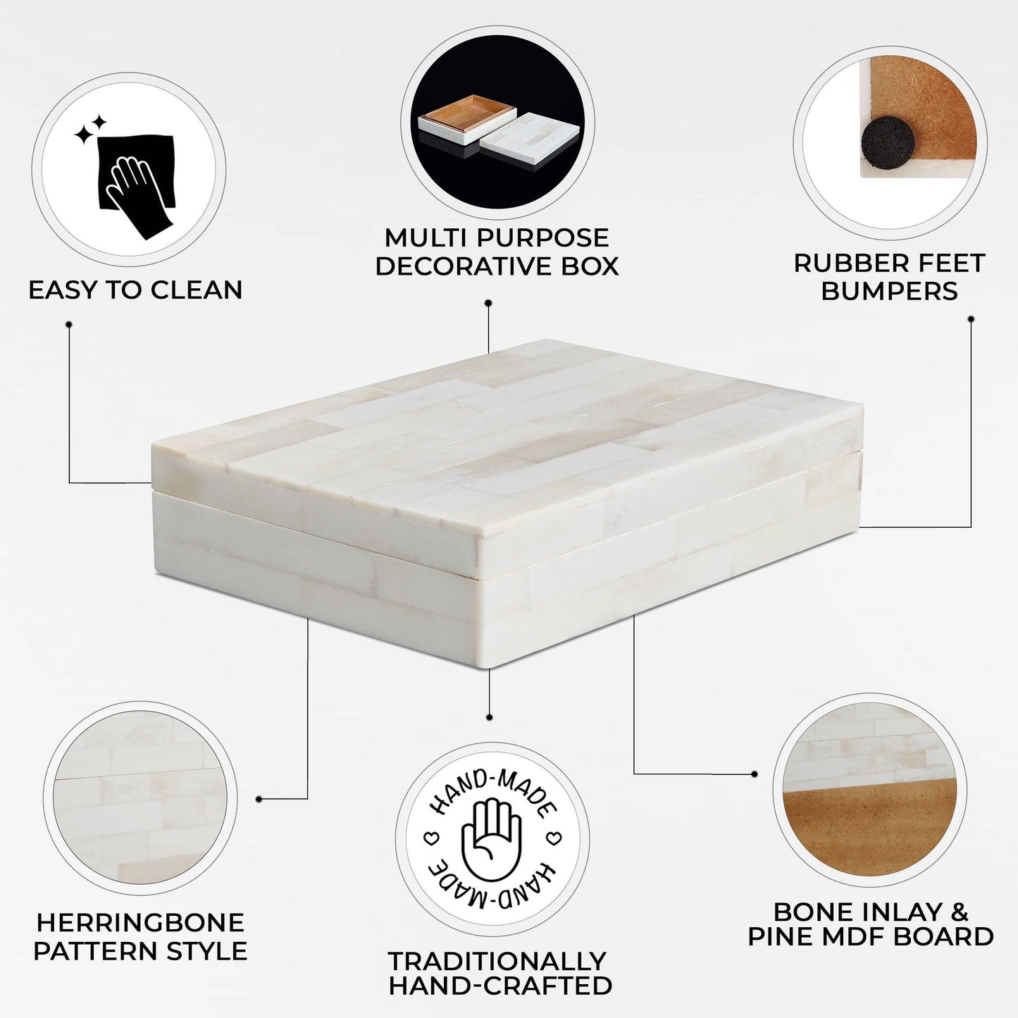 Decorative Box Carved Inspired White 6X8X1.5 Inch: Large