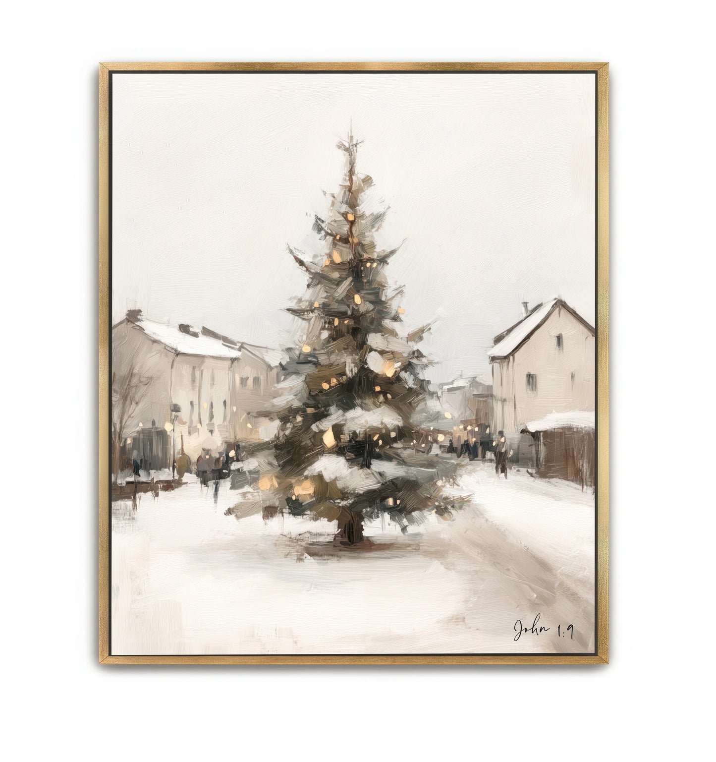 Village Tree Gold Framed 20x26 Canvas
