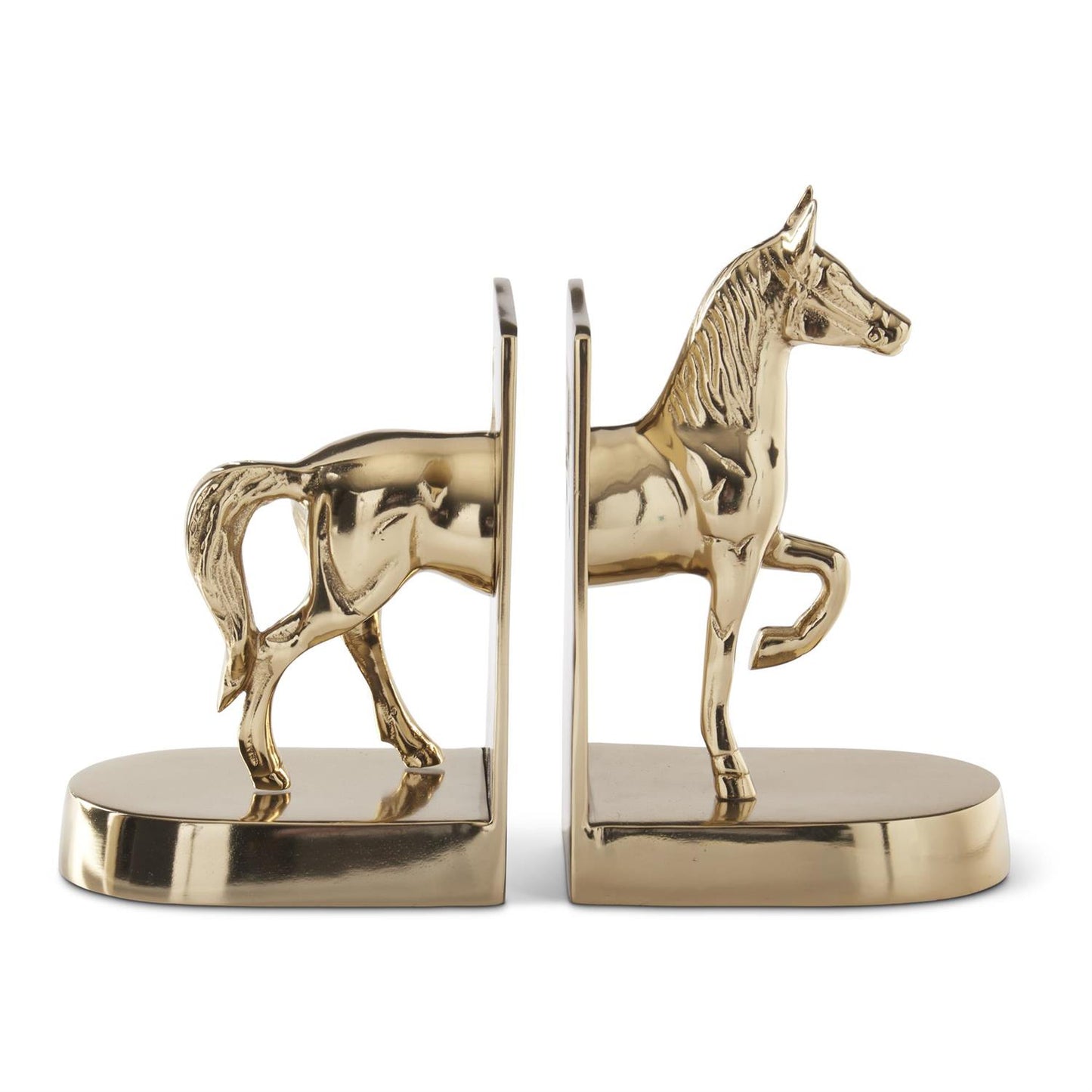 Set of 2 Polished Gold Metal Horse Bookends