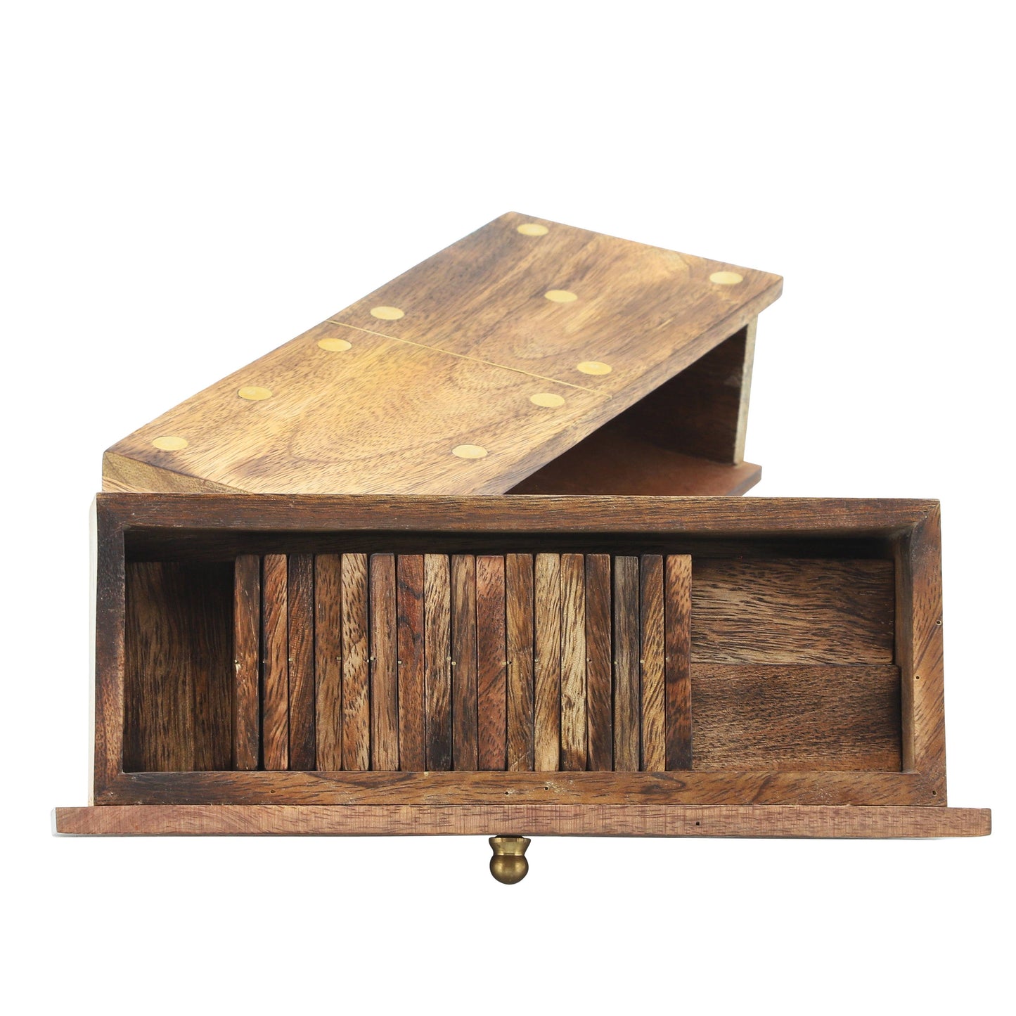 Mango Wood Pull-Out Drawer Domino Game Set