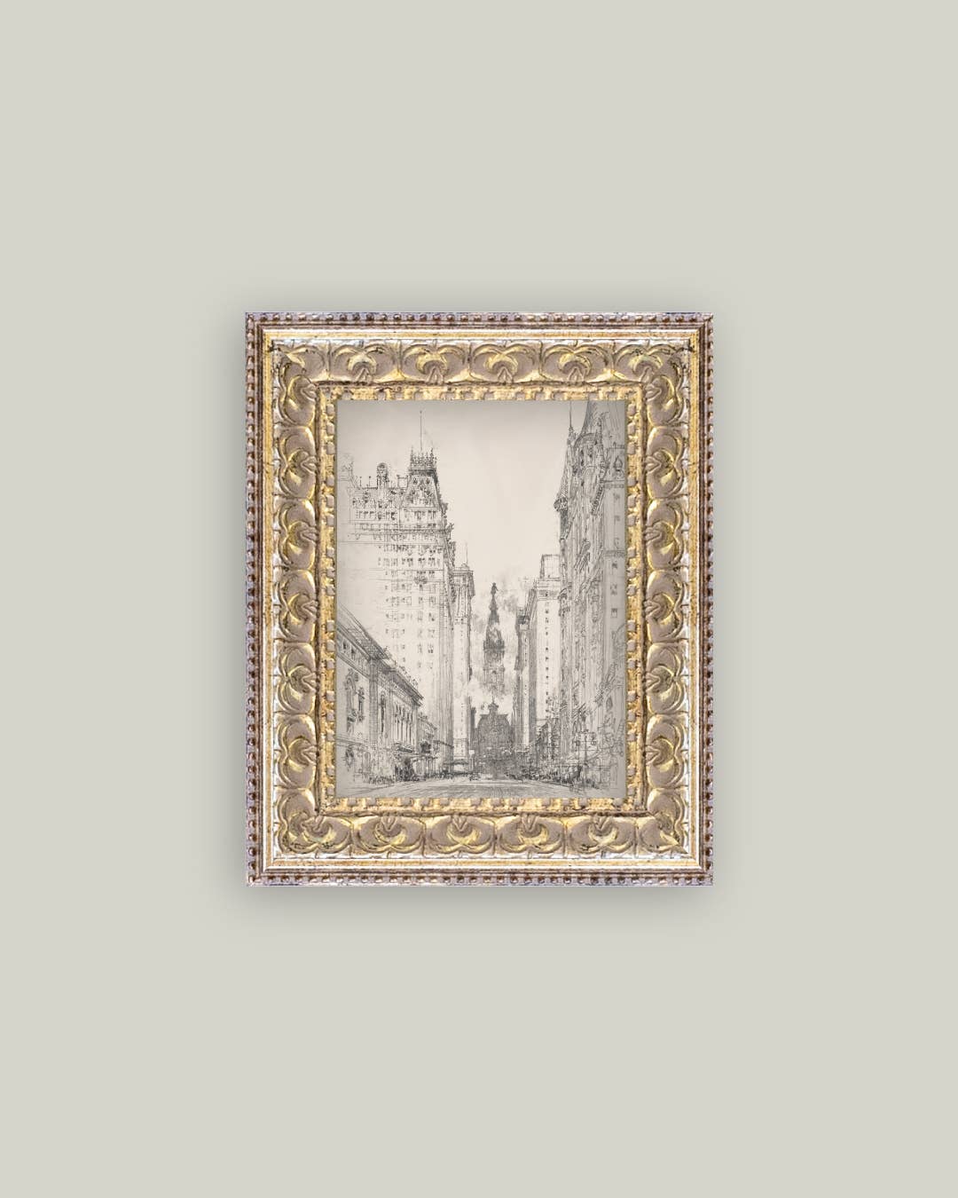 New York Sketch Framed Antique Art: 5x7