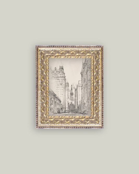 New York Sketch Framed Antique Art: 5x7