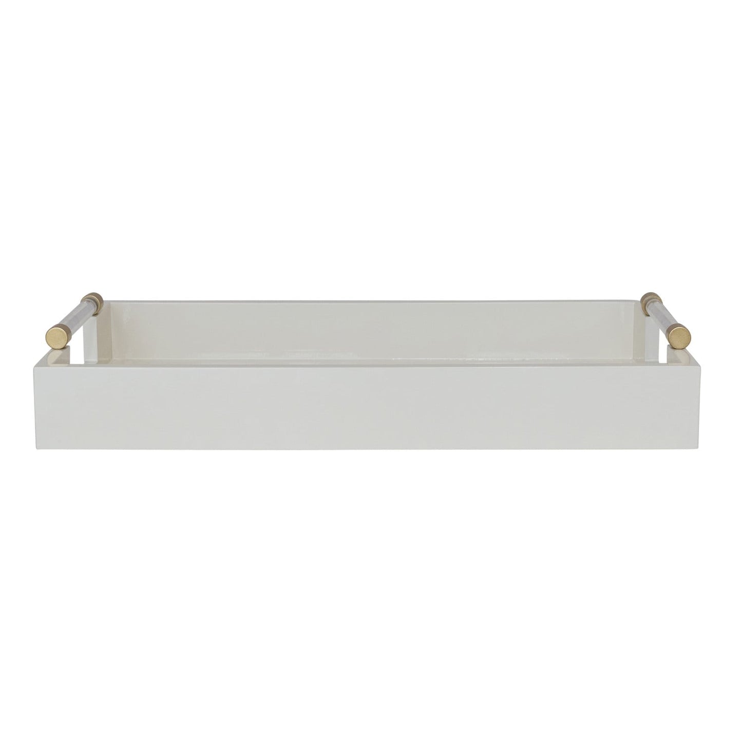 Lacquered Tray w/ Acrylic & Metal Handles, Gold Finish & Cream Color