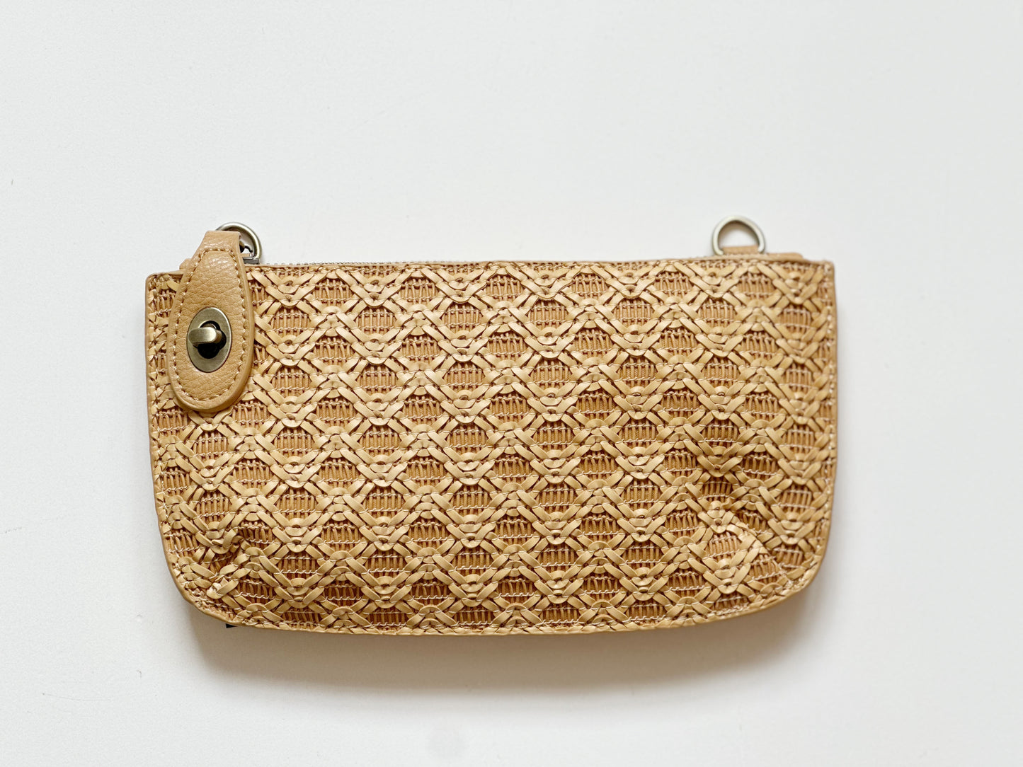 Camel Lattice Woven Mini Wristlet Crossbody