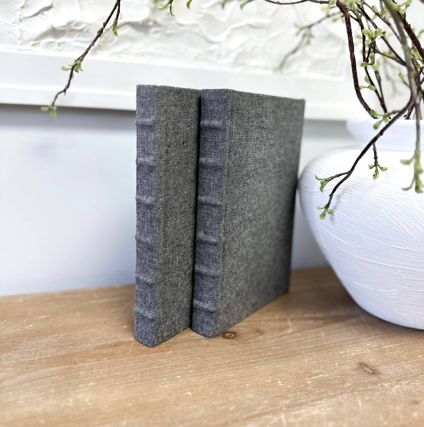 Decorative Book for Shelf Decor -Charcoal Linen Covered