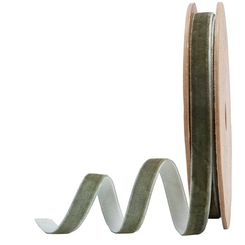 23 Colors | 3/8" Velvet Ribbon | 10 Yard Roll: Olive
