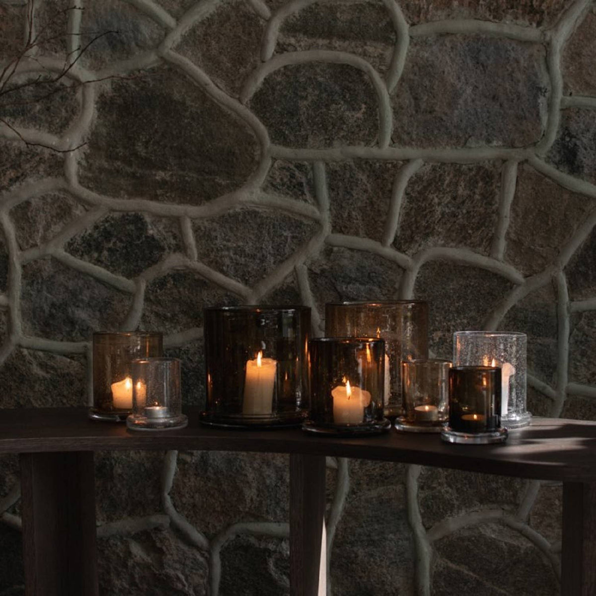 Bubble Hurricane Candle Holder- Large Brown GLASS