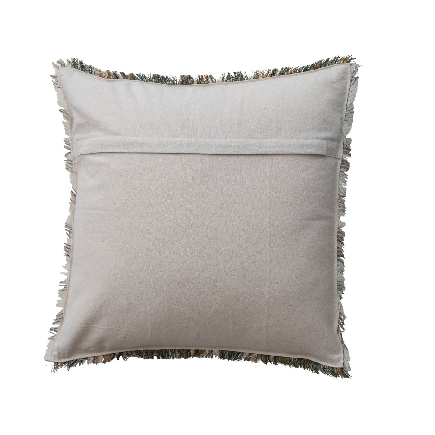 Woven Linen & Cotton Pillow w/ Plaid Pattern & Eyelash Fringe