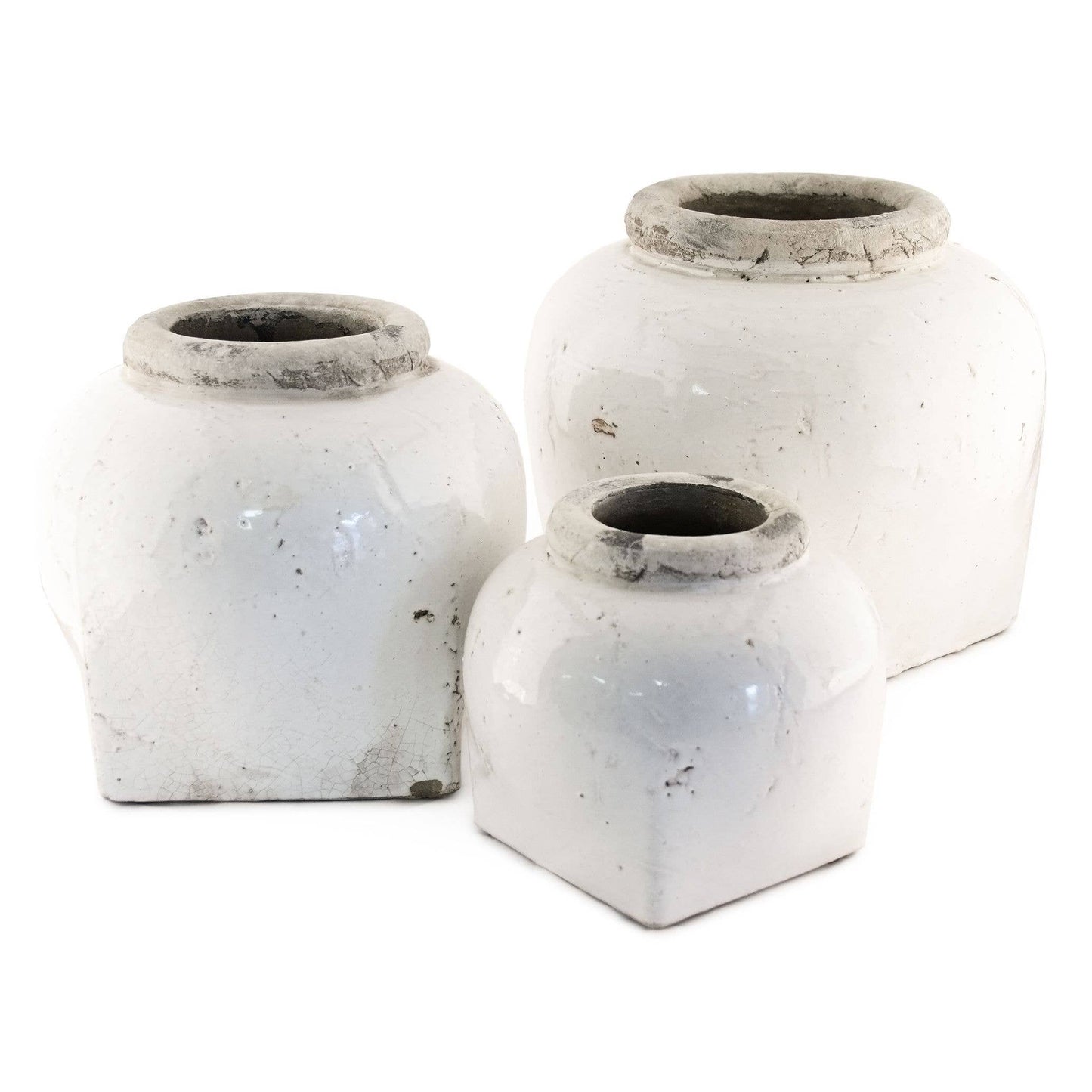 Partially Glazed Off-White Large Vase