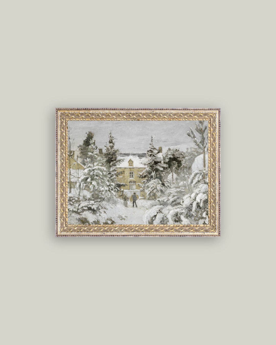 Snowy Stroll Framed Antique Art: 16x12
