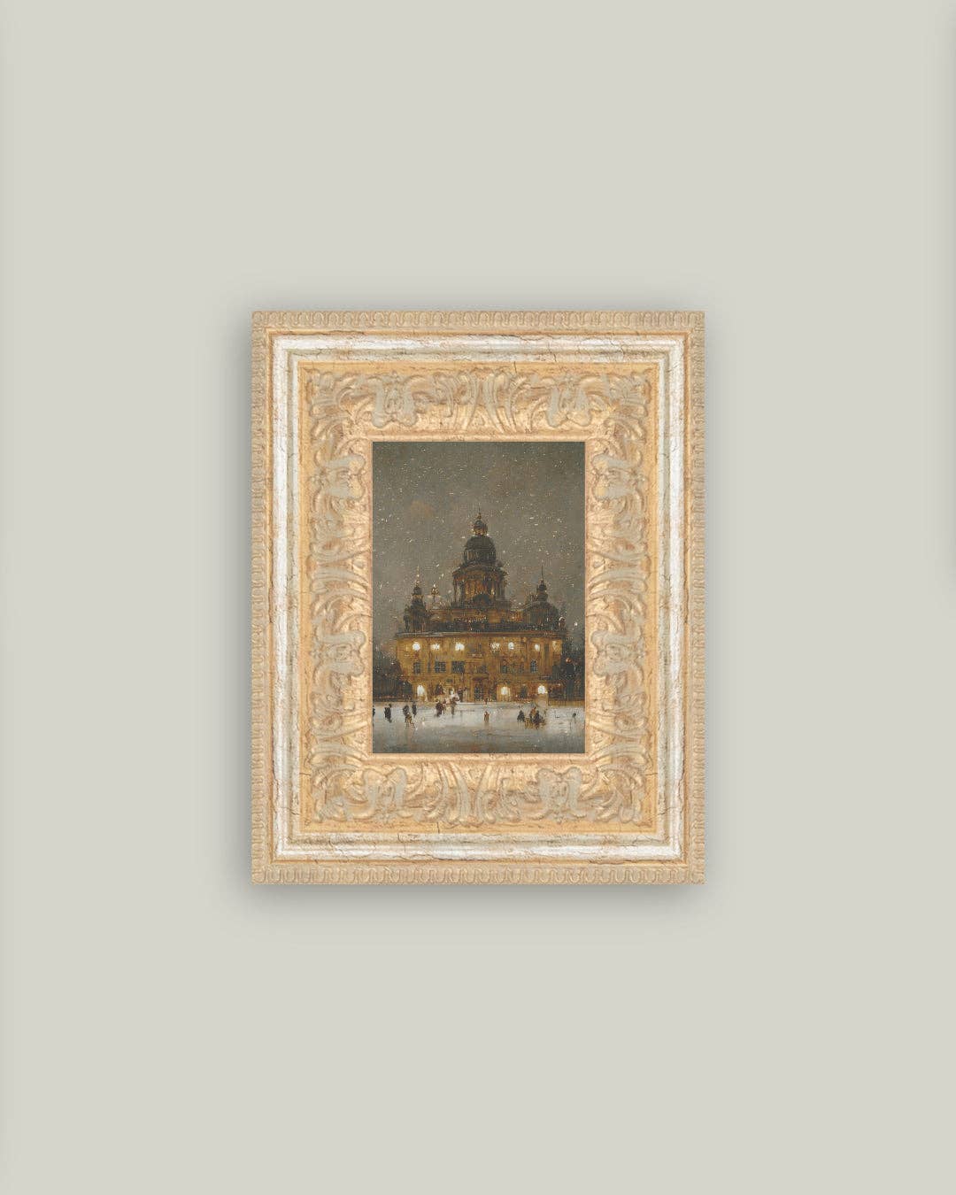 Ice Skating Framed Antique Art: 7x9