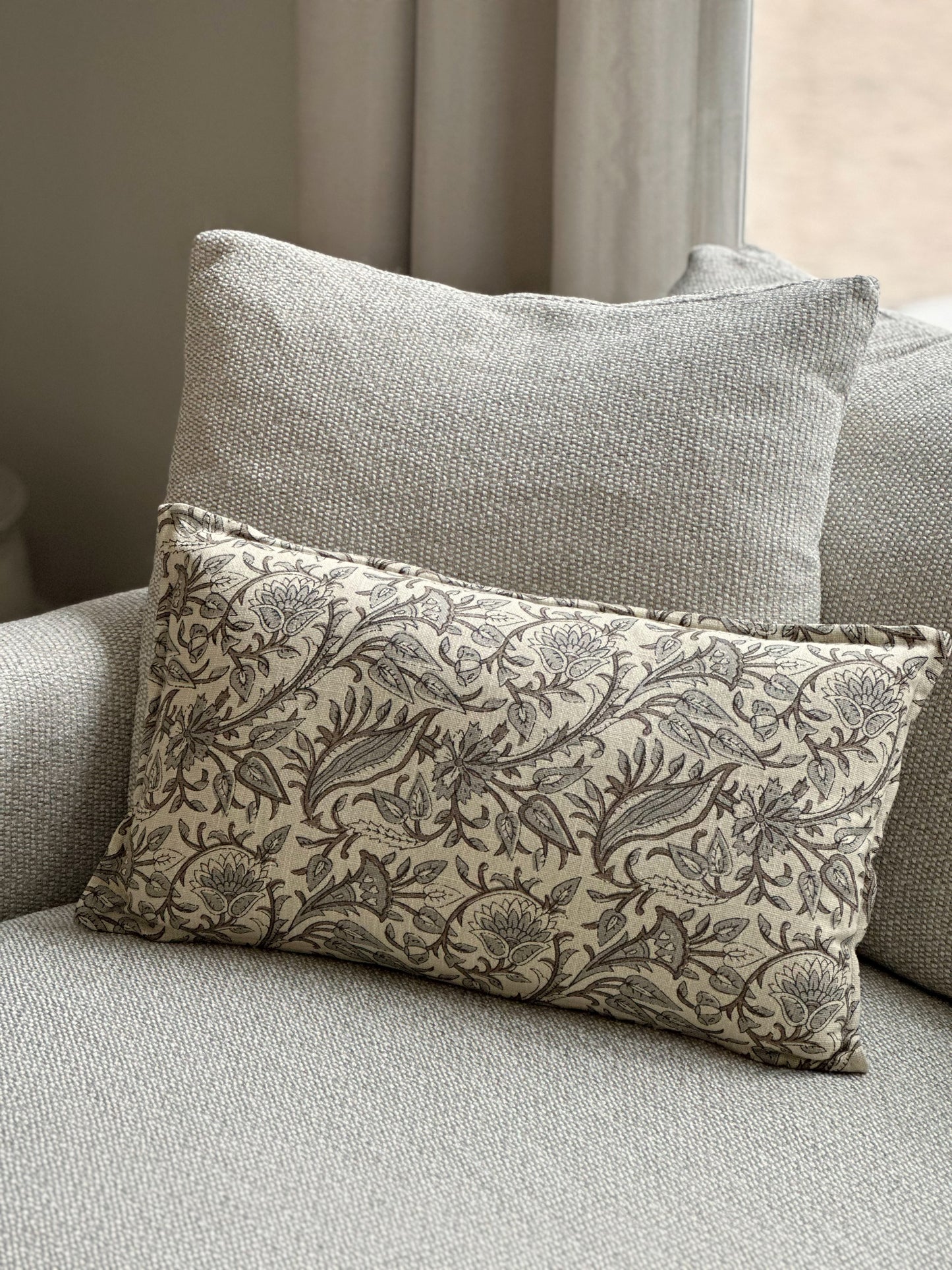 BROWN & GREY FLORAL PILLOW
