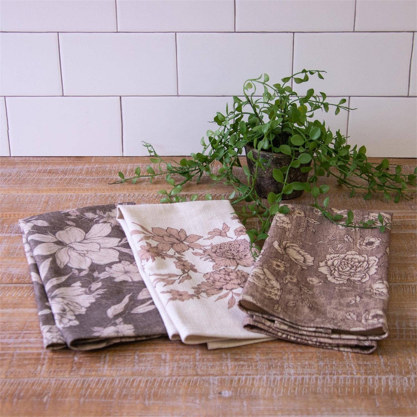 Tea Towels - Sepia Florals - Set of 3
