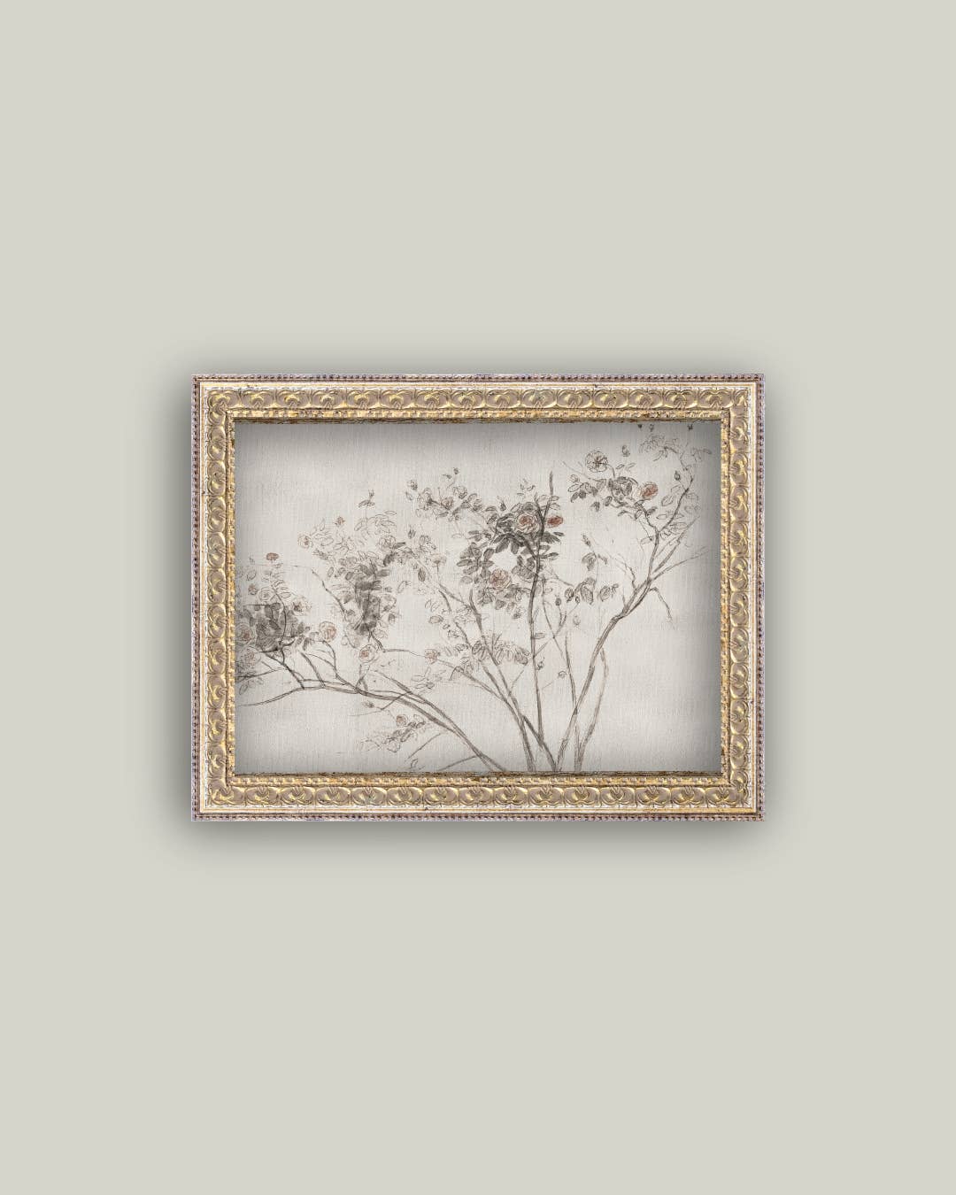 Rose Bush Framed Antique Art: 10x8
