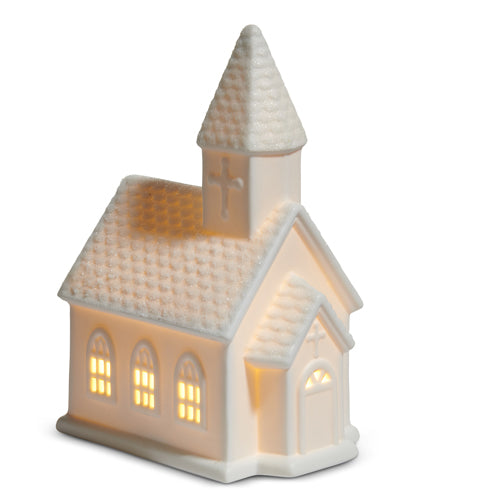 8" LIGHTED WHITE CHURCH