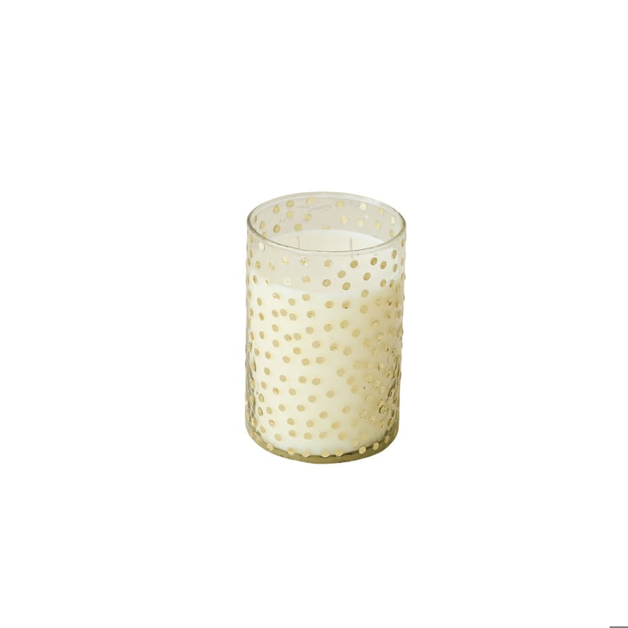 Frosted Woods Scented Candle with Gold Sequins