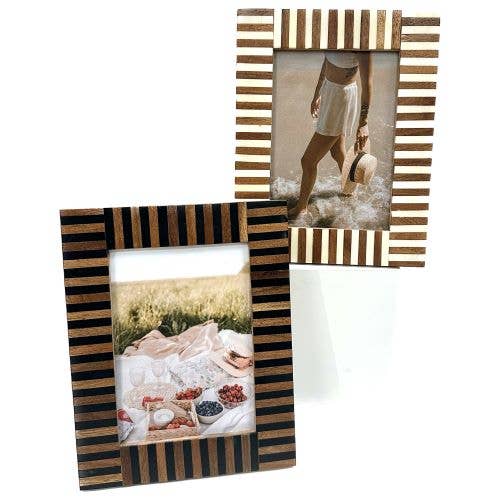 Ebony & Ivory Striped Wood Photo Frame, 5x7