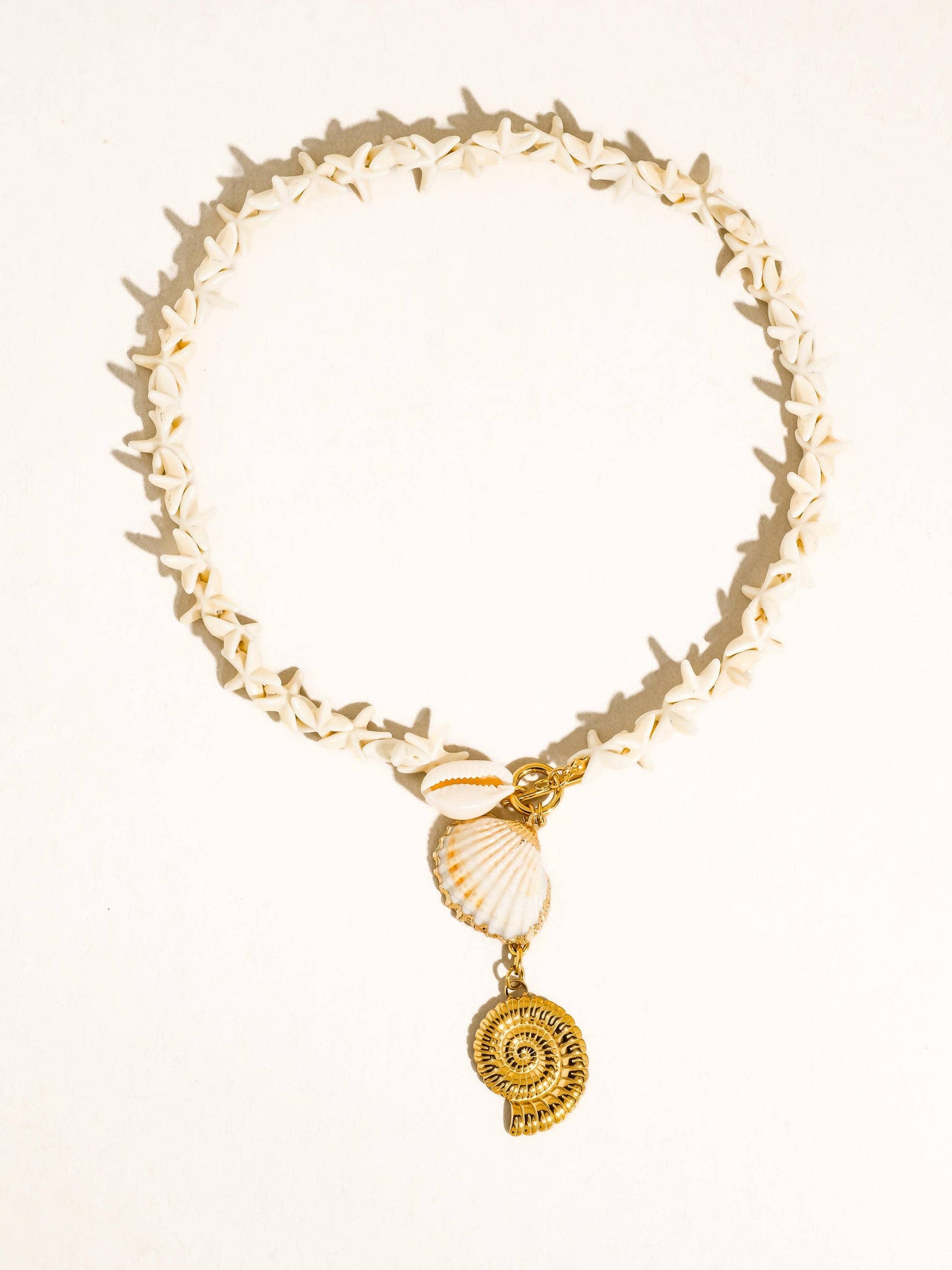 Island 18K Gold Non-Tarnish Boho Shell Charm Necklace: Yellow Gold