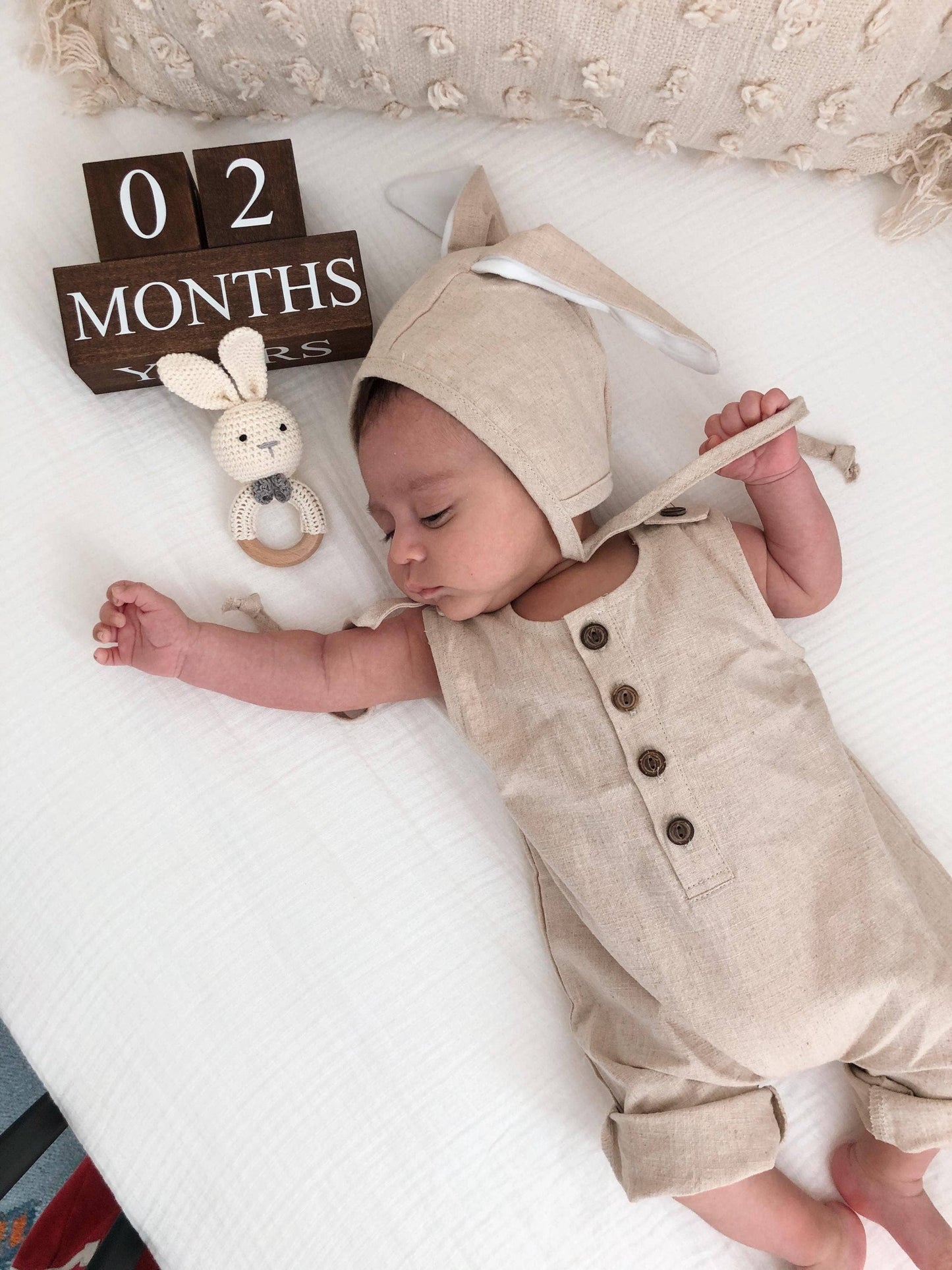 Spring Linen Bunny Bonnet: Oat / Nb (0-1m)