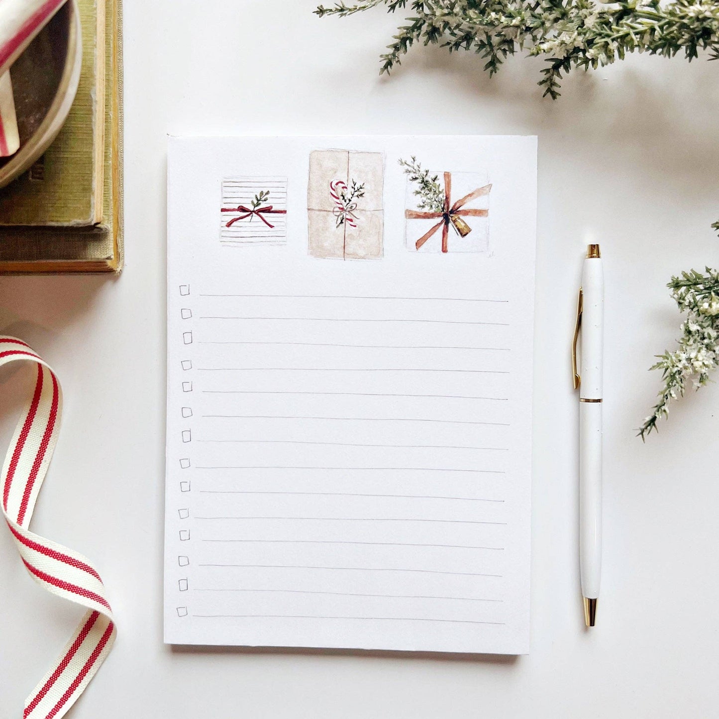 Christmas checklist notepad: Bell wreath