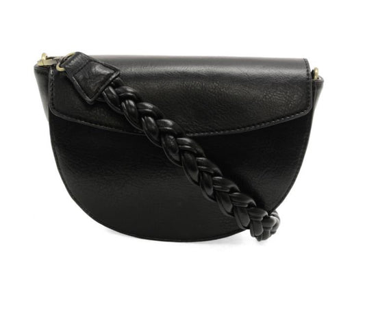 Black Linda Crescent Crossbody w/Braided Strap