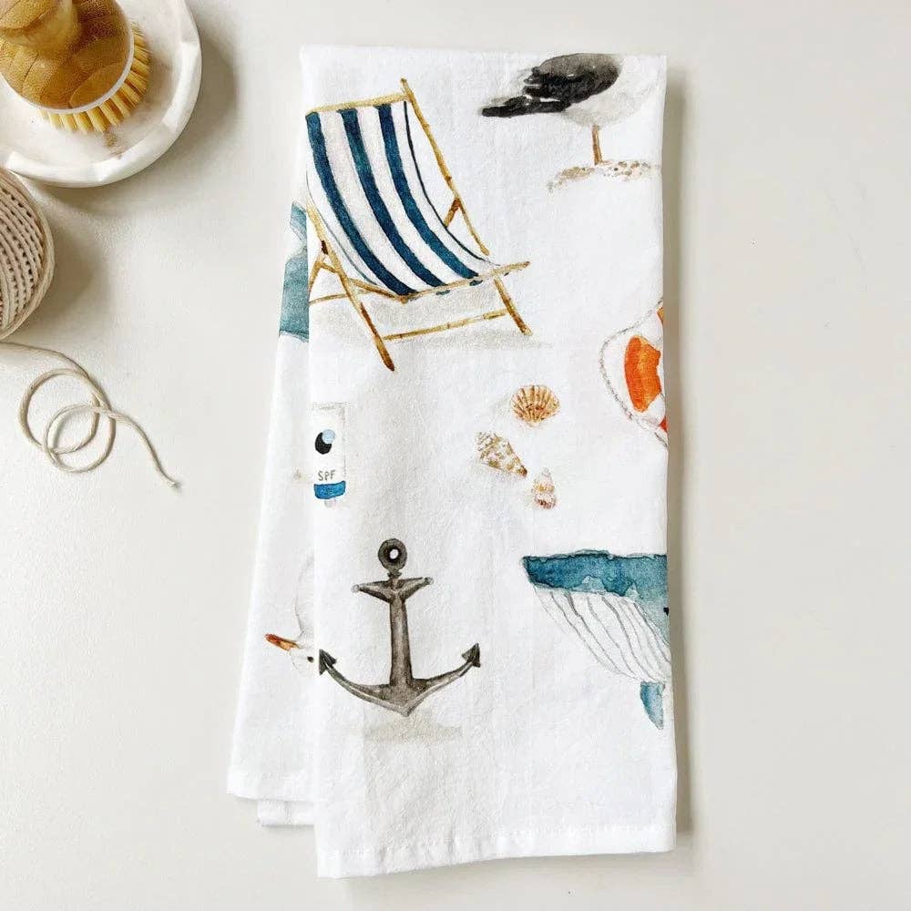 Seaside cotton flour sack tea towel