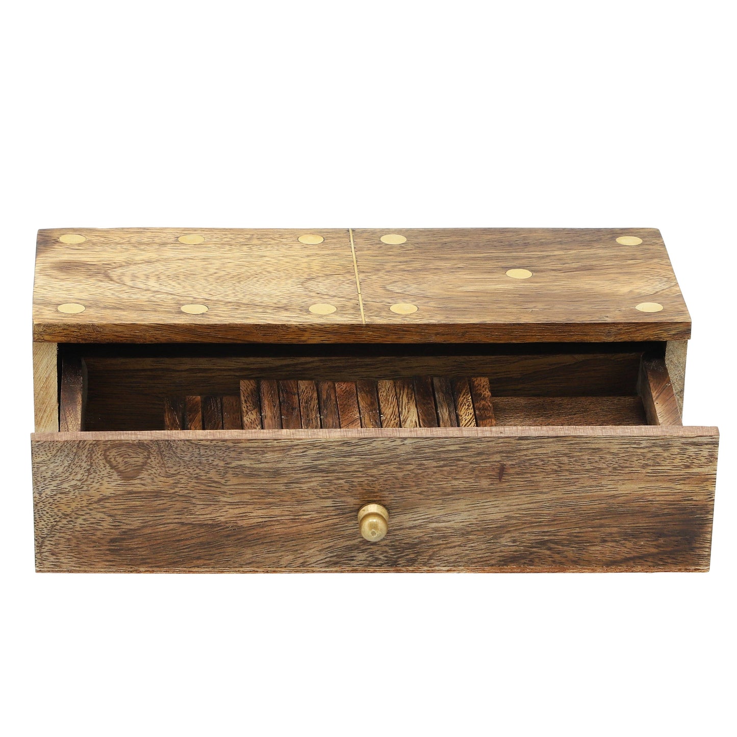 Mango Wood Pull-Out Drawer Domino Game Set