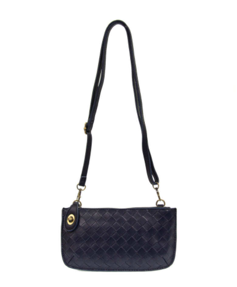 Navy Faux Wide Woven Mini Crossbody Wristlet Clutch