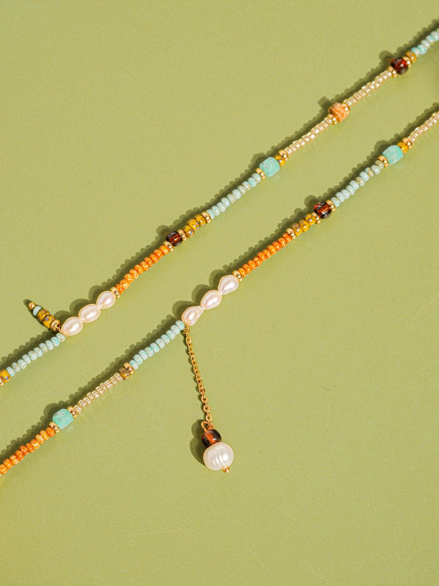 18K Handmade Bohemian Beaded Stack Necklaces: Nyx-White
