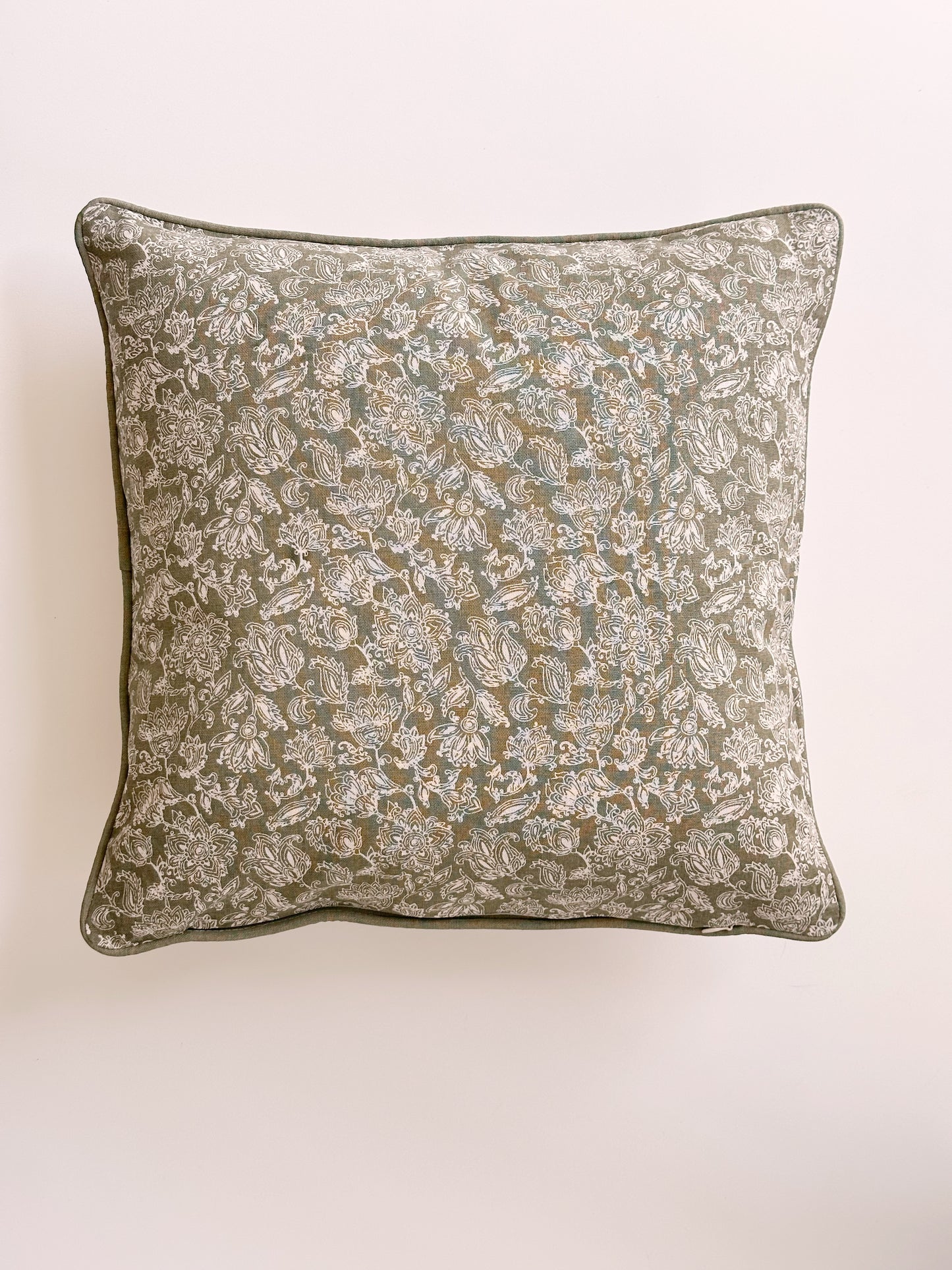 CREAM & OLIVE PAISLEY FLORAL PILLOW